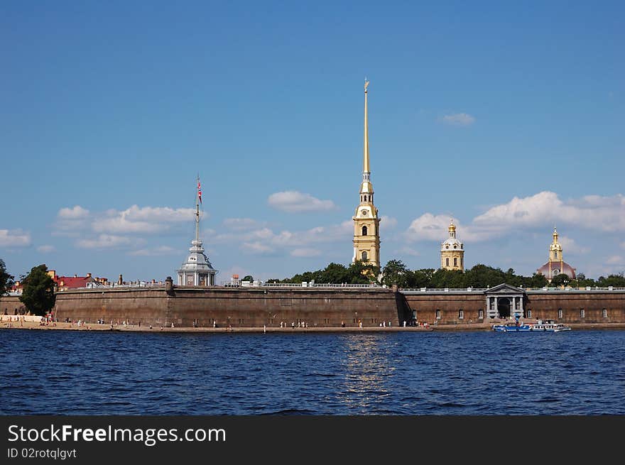 Petropavlovskaya fortress in St. Petersburg city, Russia on Neva river