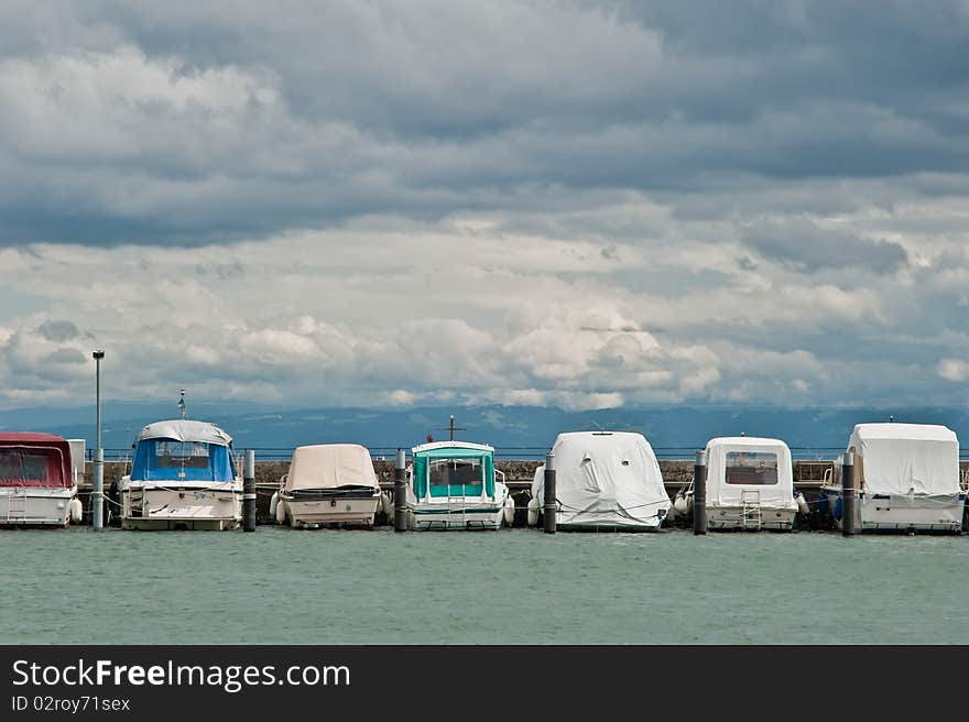 Motorboats in the harbor of constance, germany. Motorboats in the harbor of constance, germany