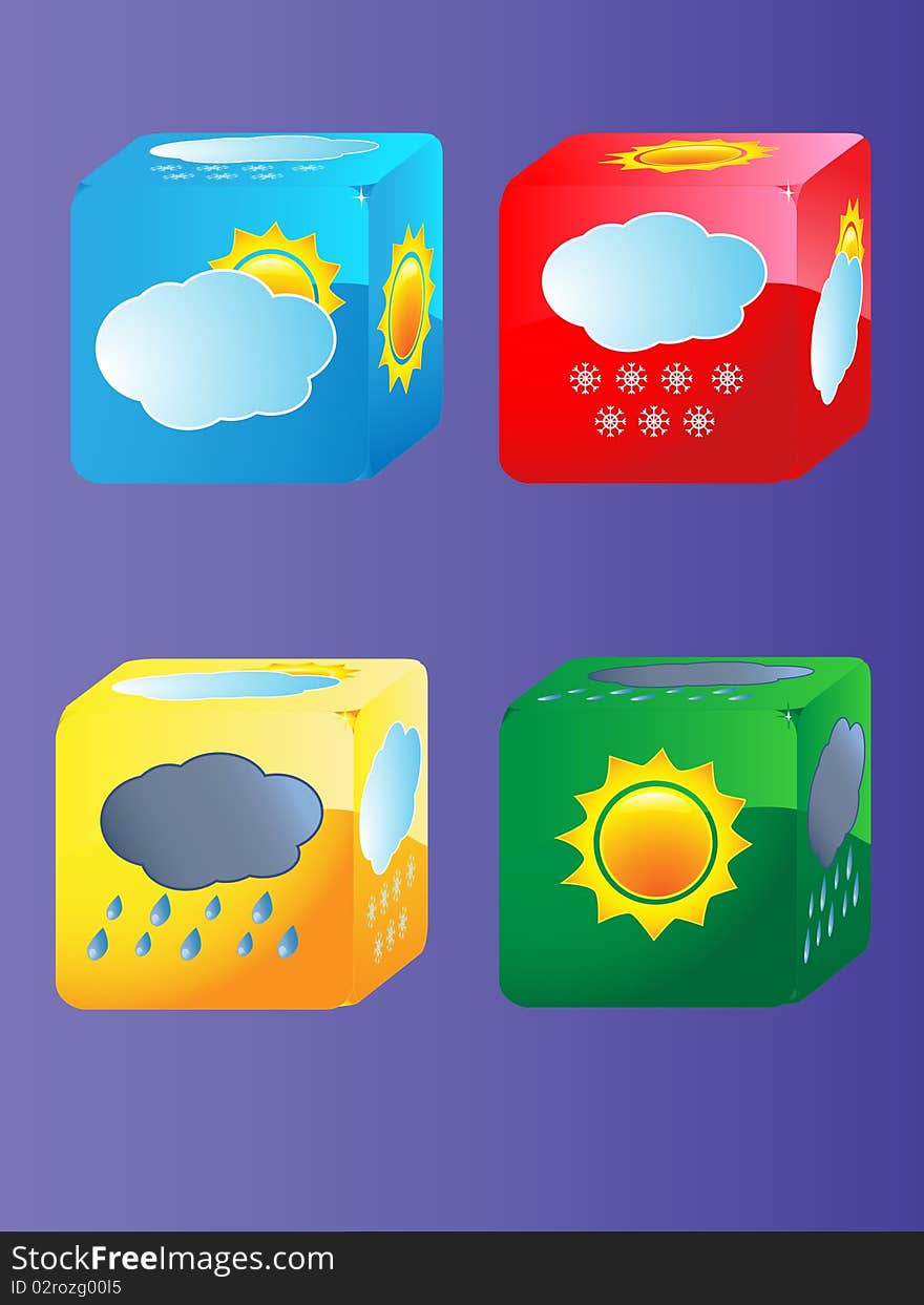 Cubes with clouds and the sun