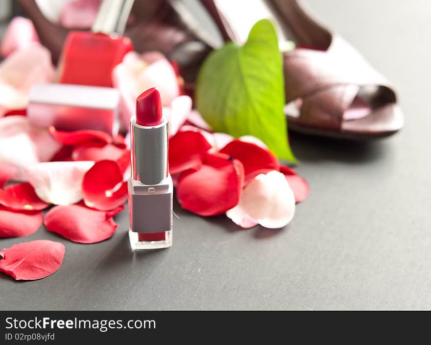 Lipstick with Scattered Rose Petals