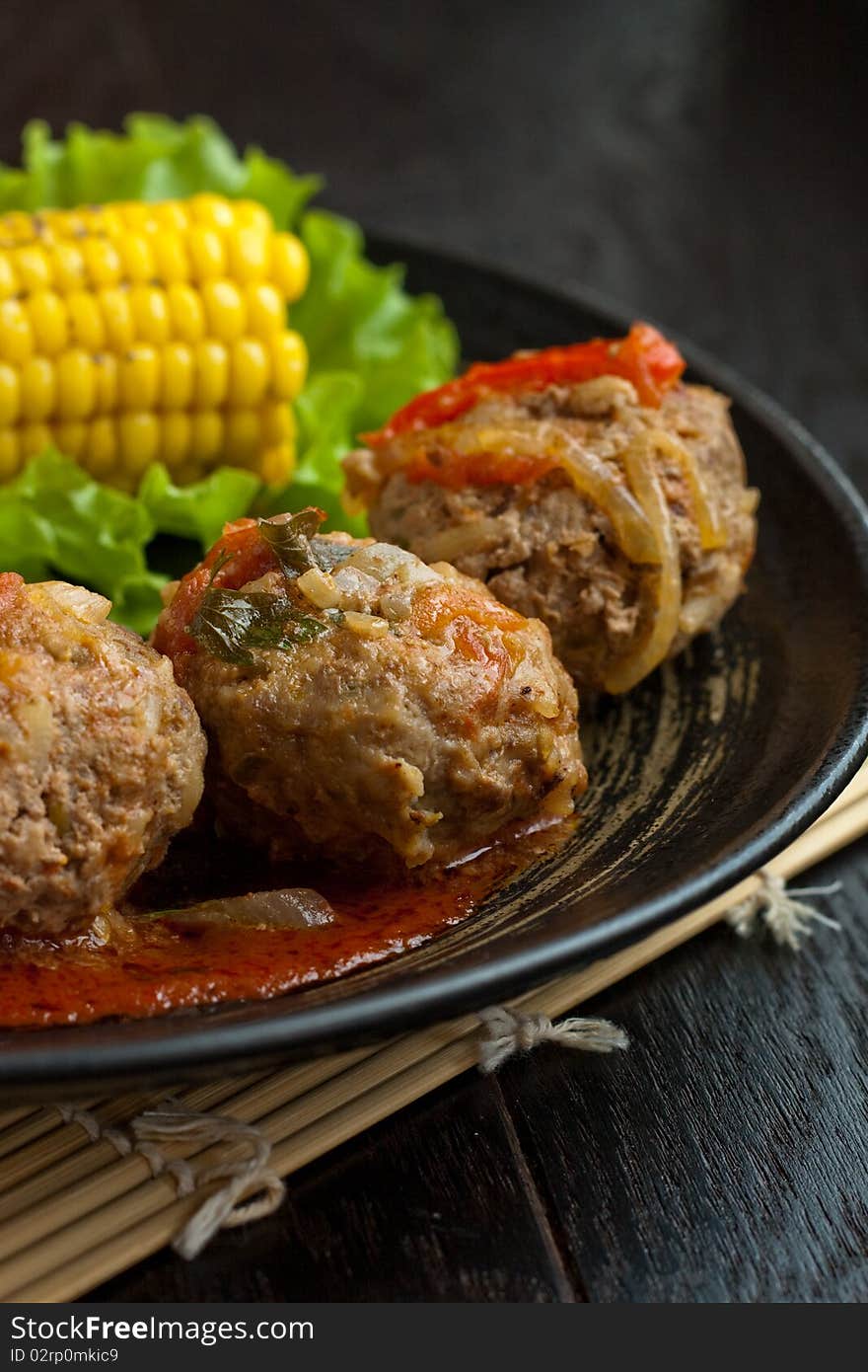 Meatballs with corn