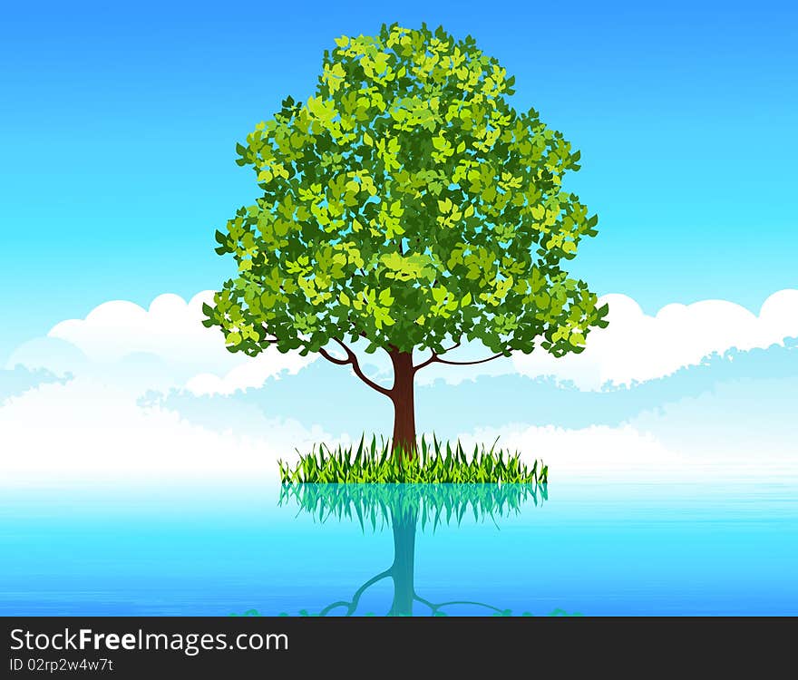 Tree in the water,  illustration, AI file included