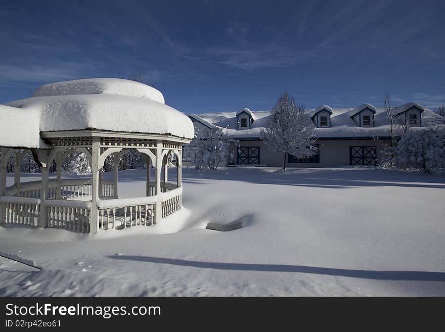 Farm market in Maryland covered with 3 feet of snow in the winter. Farm market in Maryland covered with 3 feet of snow in the winter