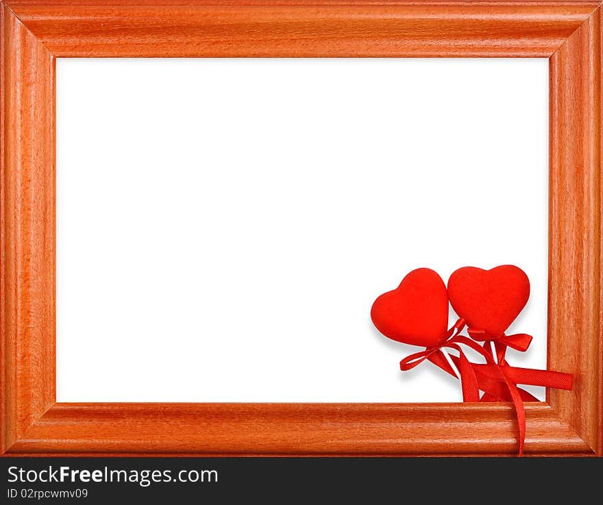 Valentine's Day two hearts in a frame on a white background. Valentine's Day two hearts in a frame on a white background