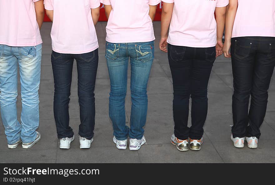 Square people wearing blue jeans. Square people wearing blue jeans.