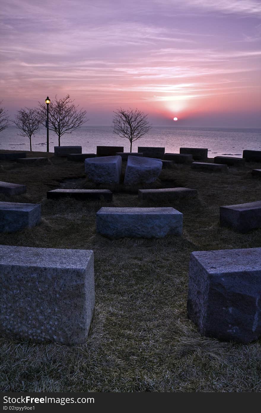 Stones by the lake - Chicago, Illinois, USA.