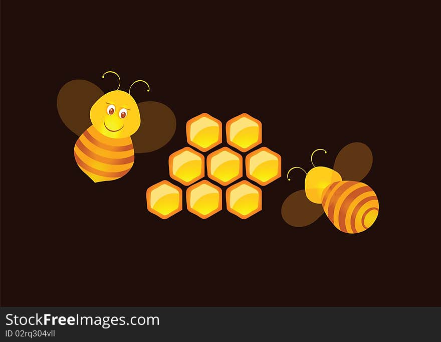 Illustration of the bees and the honey comb.The eps, illustrator cs2 file is also included. Illustration of the bees and the honey comb.The eps, illustrator cs2 file is also included.