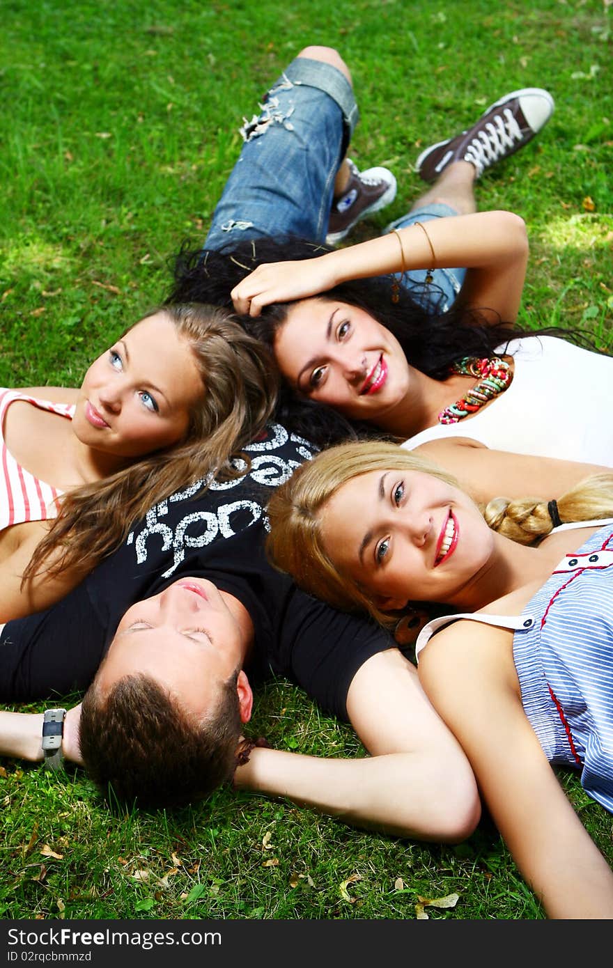 Teenagers group  in the park