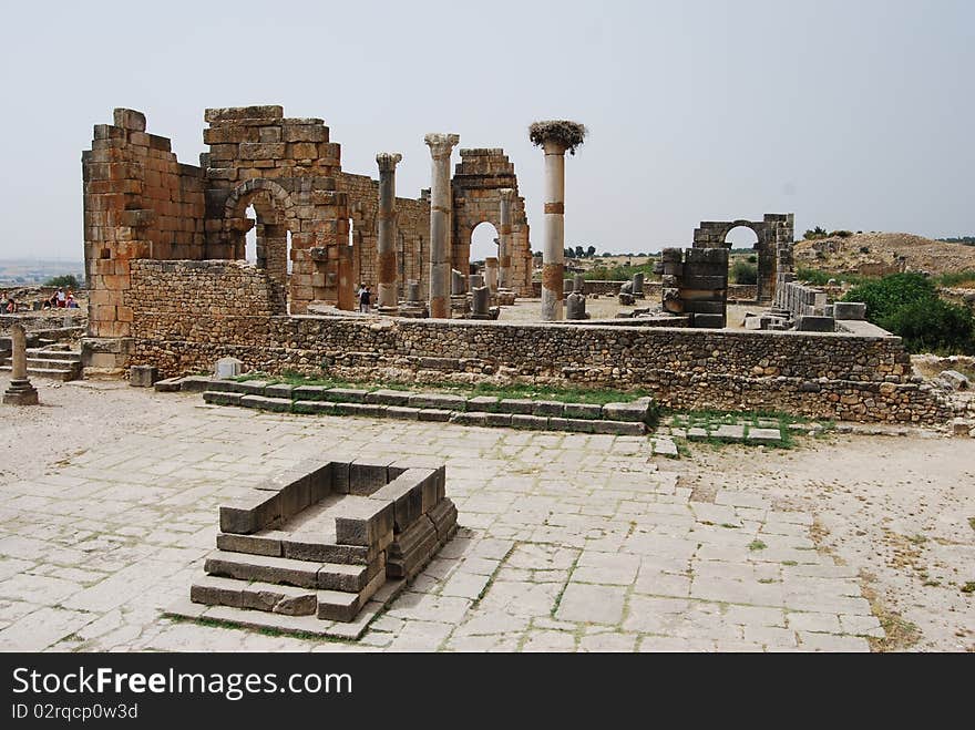 A view of the old Roman temple at the roman city of Volubilis. A view of the old Roman temple at the roman city of Volubilis