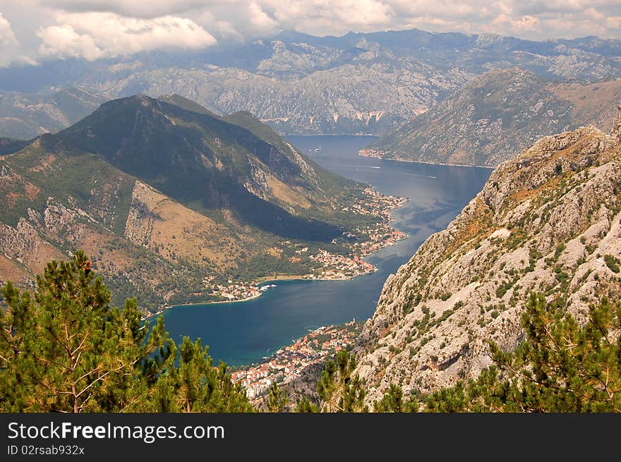 Spectacular and picturesque view on Boka Kotorska in Montenegro