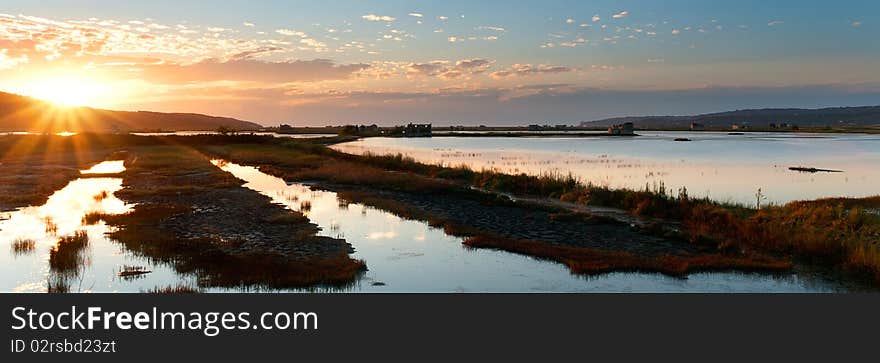 Beautyful sunset over Secovlje salt-pans in Slovenia. Beautyful sunset over Secovlje salt-pans in Slovenia.