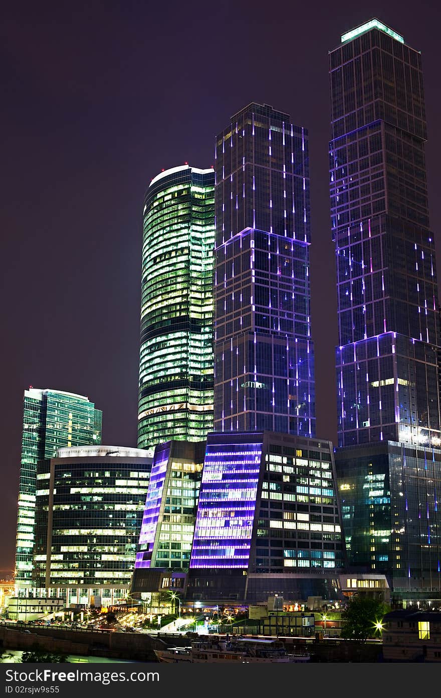 Skyscrapers in a business center at night. Skyscrapers in a business center at night