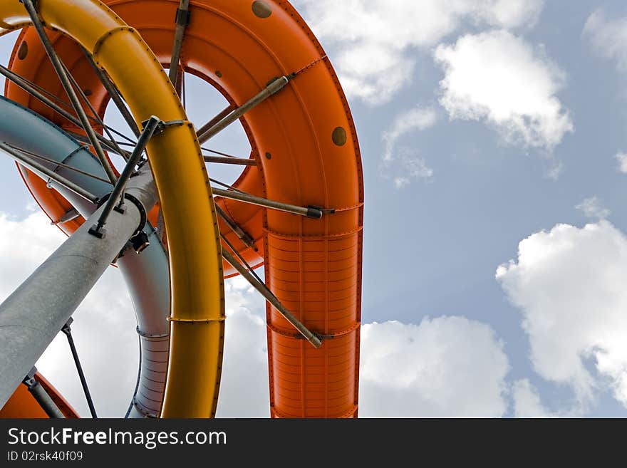 Water amusement park construction over cloudy sky. Water amusement park construction over cloudy sky