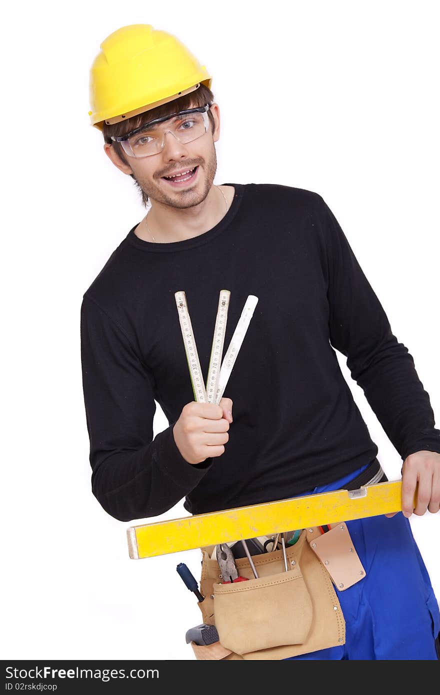 Portrait of happy construction worker on white background. Portrait of happy construction worker on white background