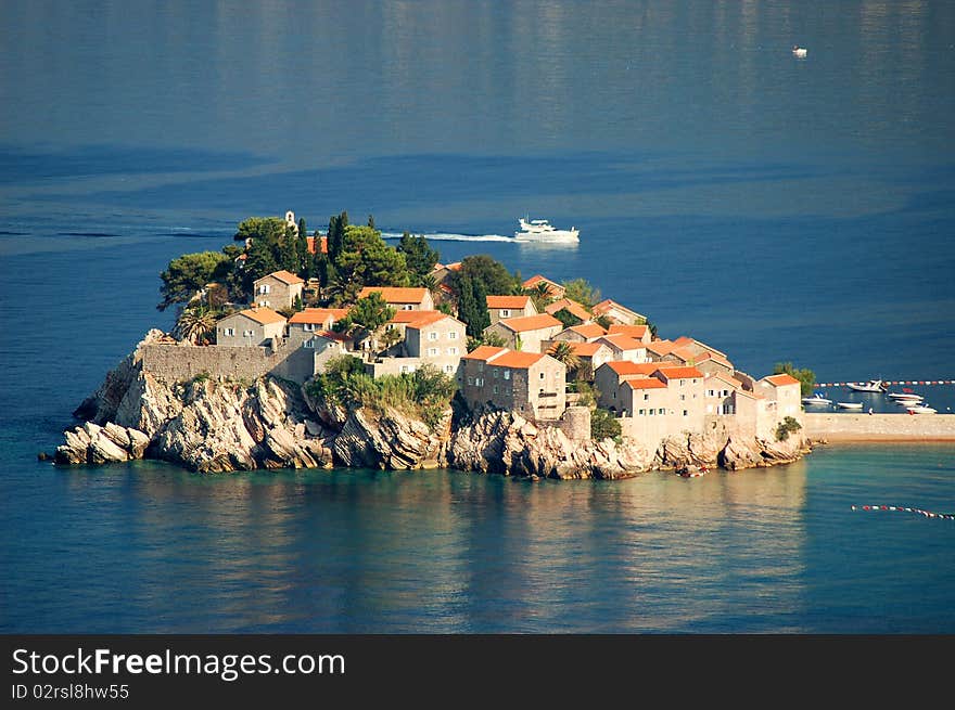 View of picturesque island of Sveti Stefan in Montenegro. View of picturesque island of Sveti Stefan in Montenegro