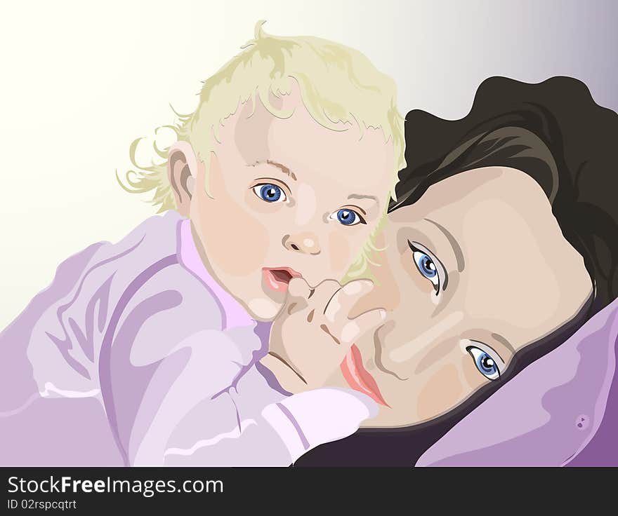 Vector drawing love of mother and the child. Vector drawing love of mother and the child