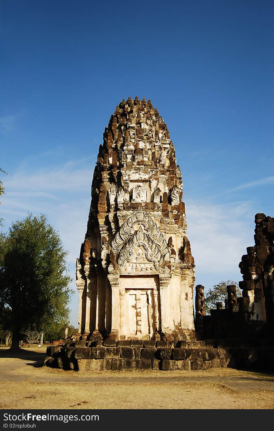 Ancient buddha pagoda stupa ruins in the ancient thai temple. Ancient buddha pagoda stupa ruins in the ancient thai temple