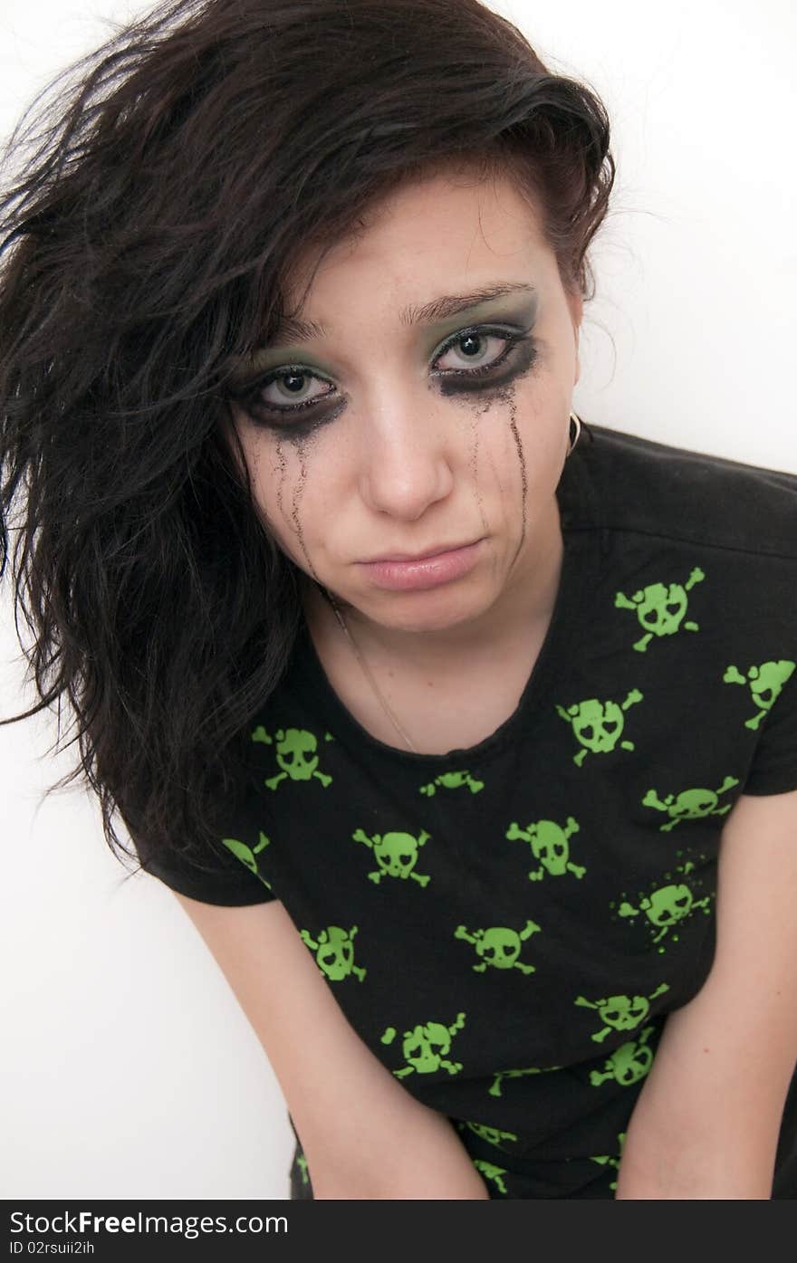 Beautiful Brunette Girl Emo Crying