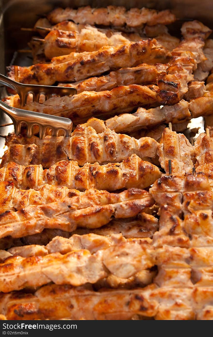 Many delicious barbecue. It is well browned, worn on skewers, cut into small pieces. Many delicious barbecue. It is well browned, worn on skewers, cut into small pieces.