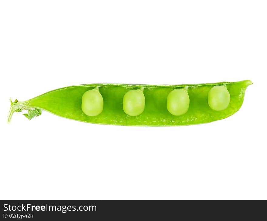 Fresh green pea pod isolated on white background