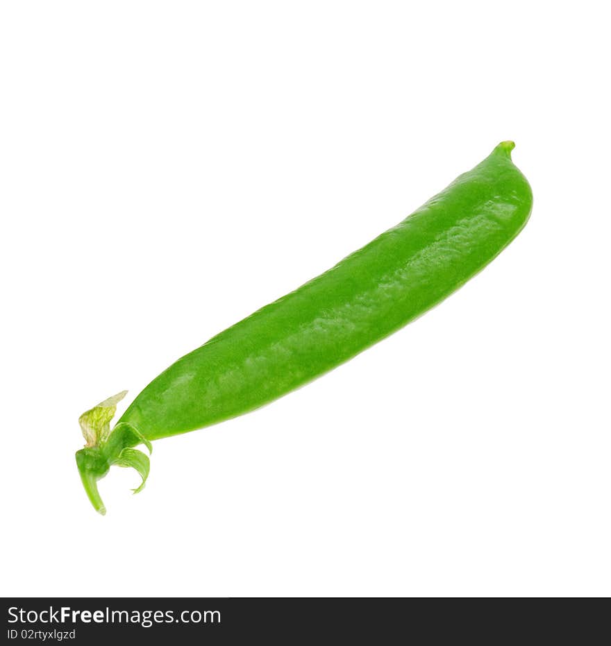 Fresh green pea pod isolated on white background