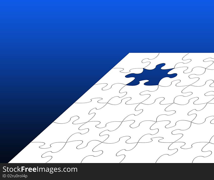 White Jigsaw puzzle over graduated blue background. White Jigsaw puzzle over graduated blue background