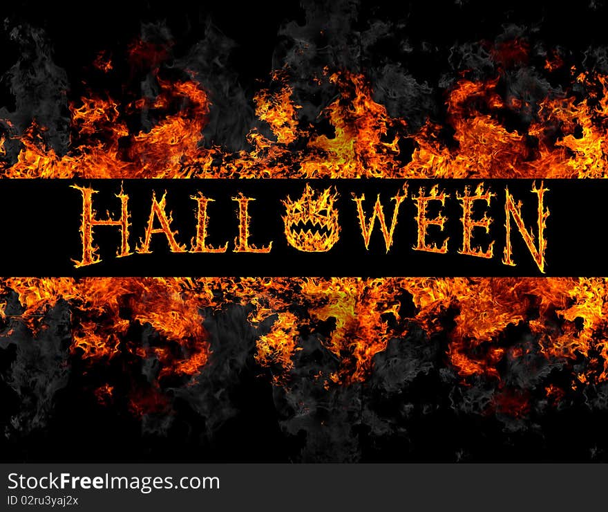 Collage with halloween sign in fire strip