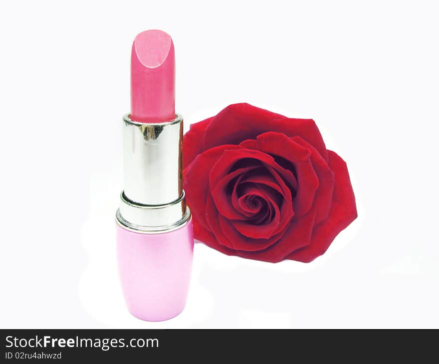 Pink Lipstick With Rose On Background