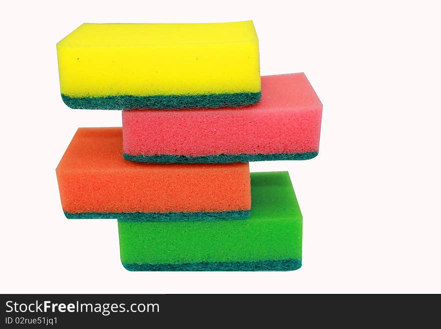 Pile of multicolored sponges for dishes