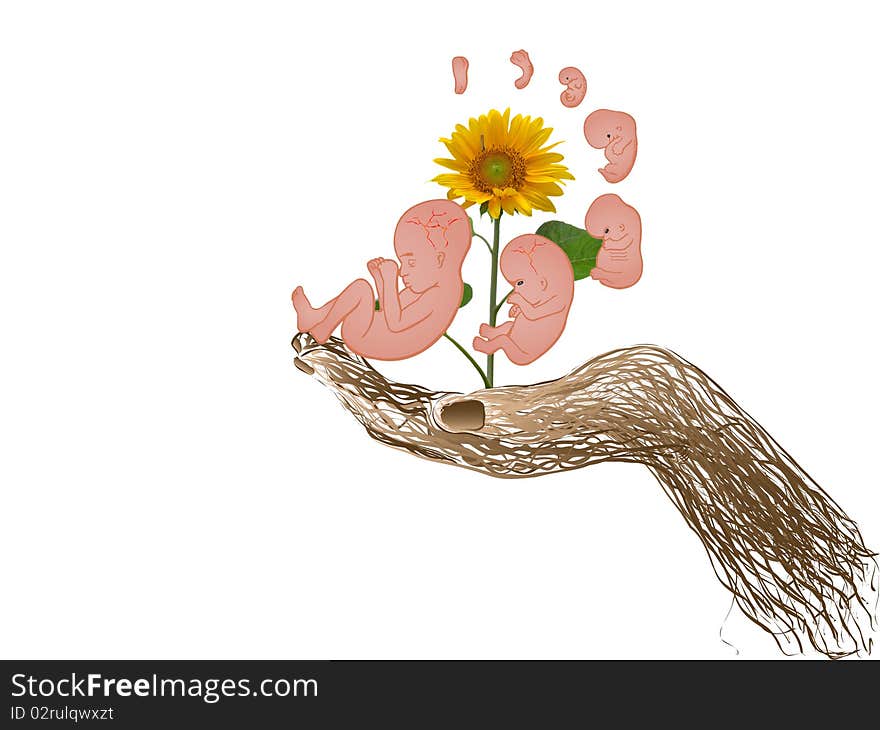 Illustration the flower on a hand from a rod. Illustration the flower on a hand from a rod