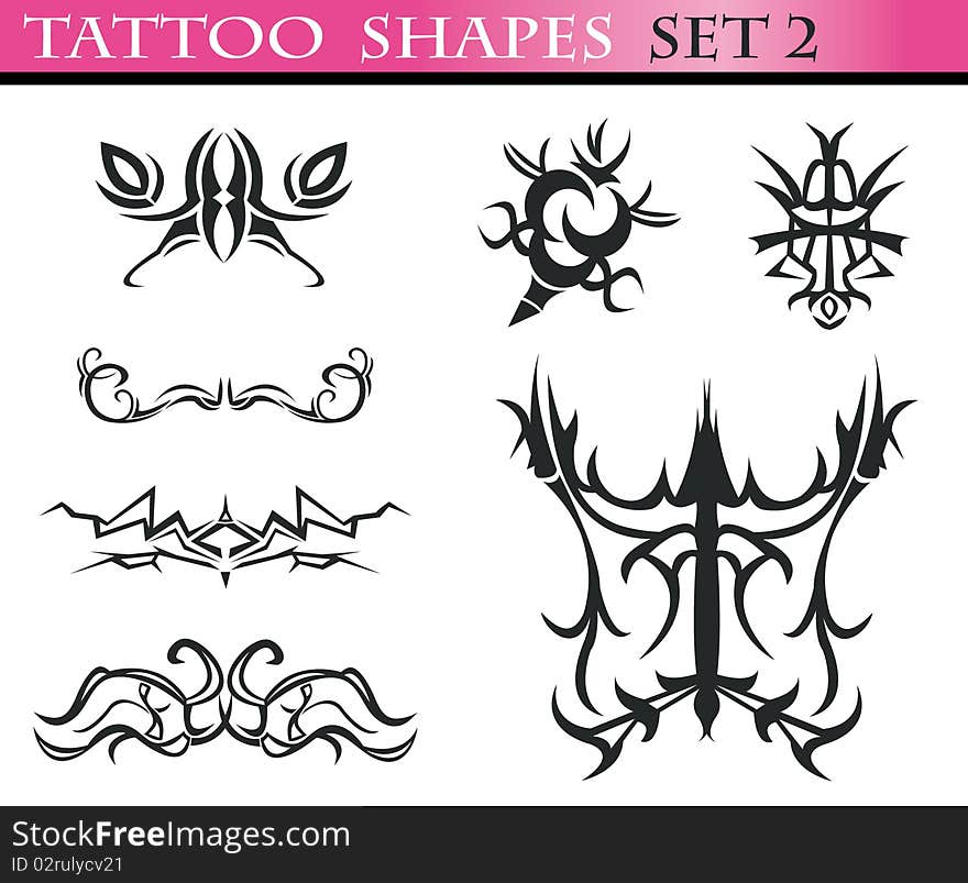 A set of different tattoo shapes isolated on white background. Part 2 of the collection. A set of different tattoo shapes isolated on white background. Part 2 of the collection.