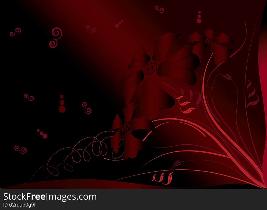 Floral abstract background in dark red. Vector