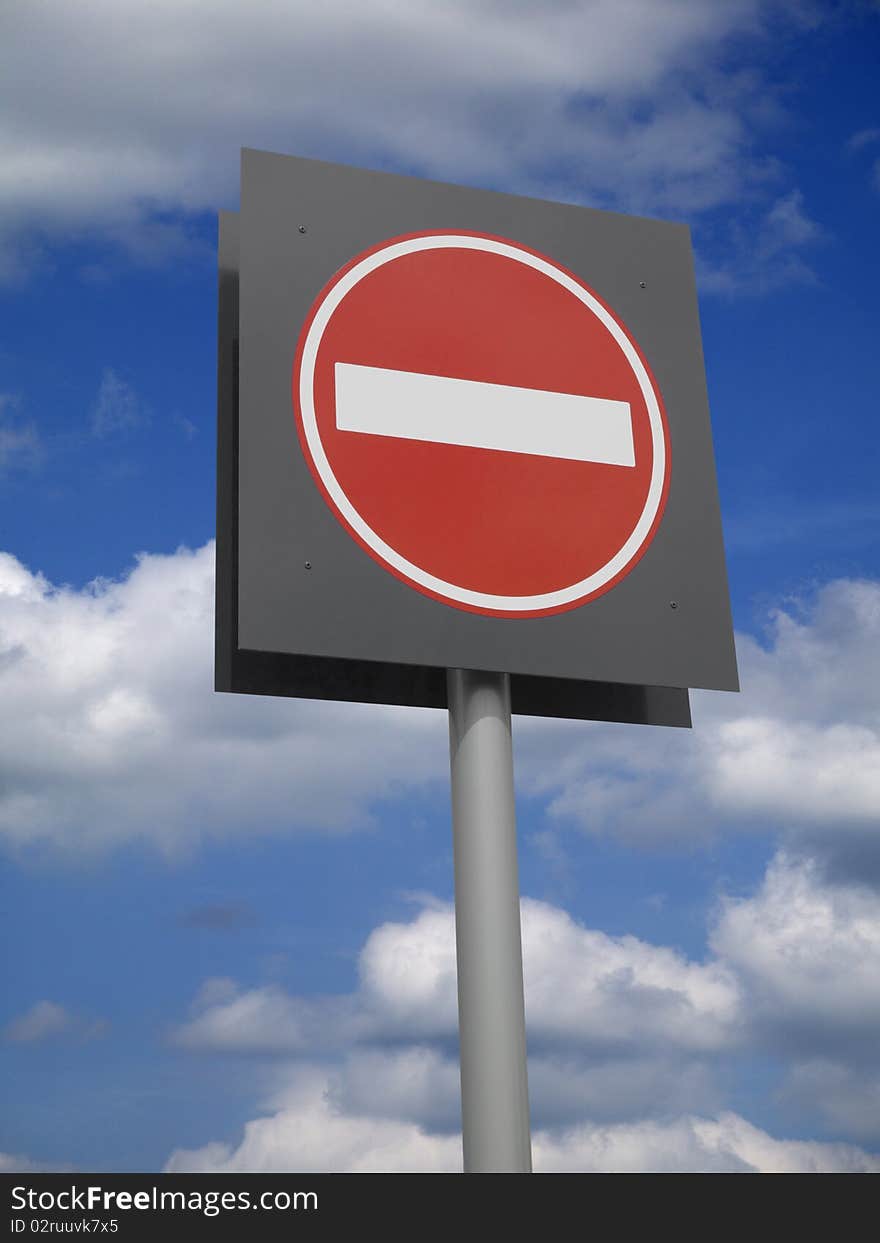 No entry road traffic sign with blue sky. No entry road traffic sign with blue sky