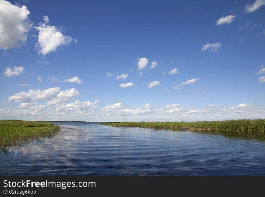 The blue lake in summer