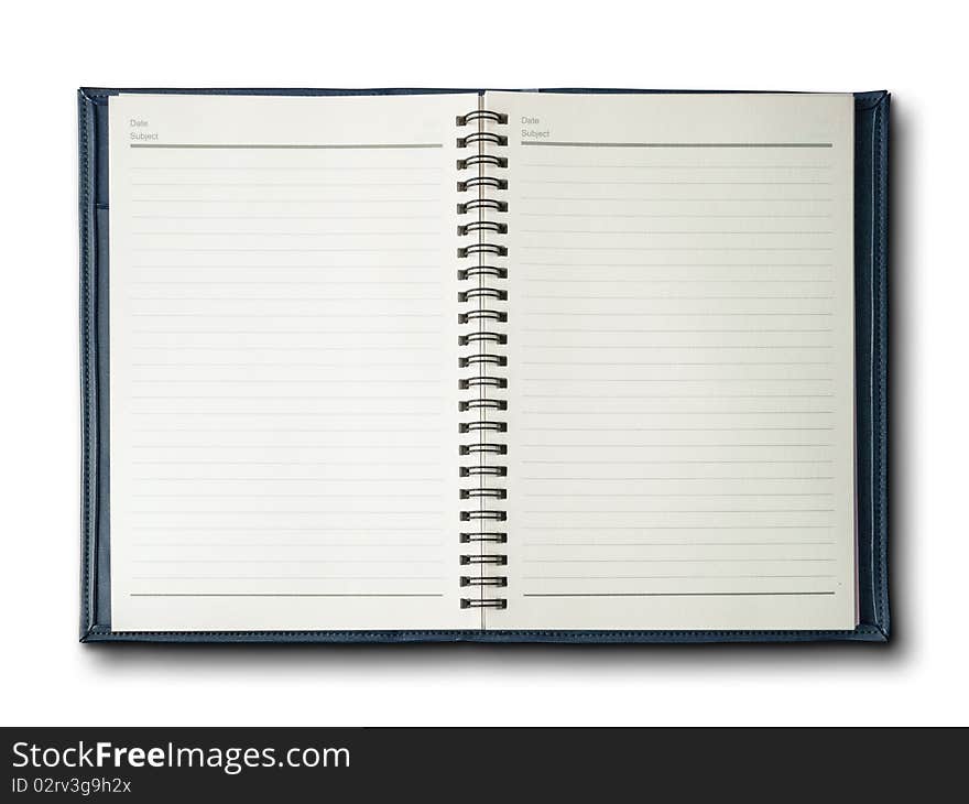 Blue cover notebook on white background