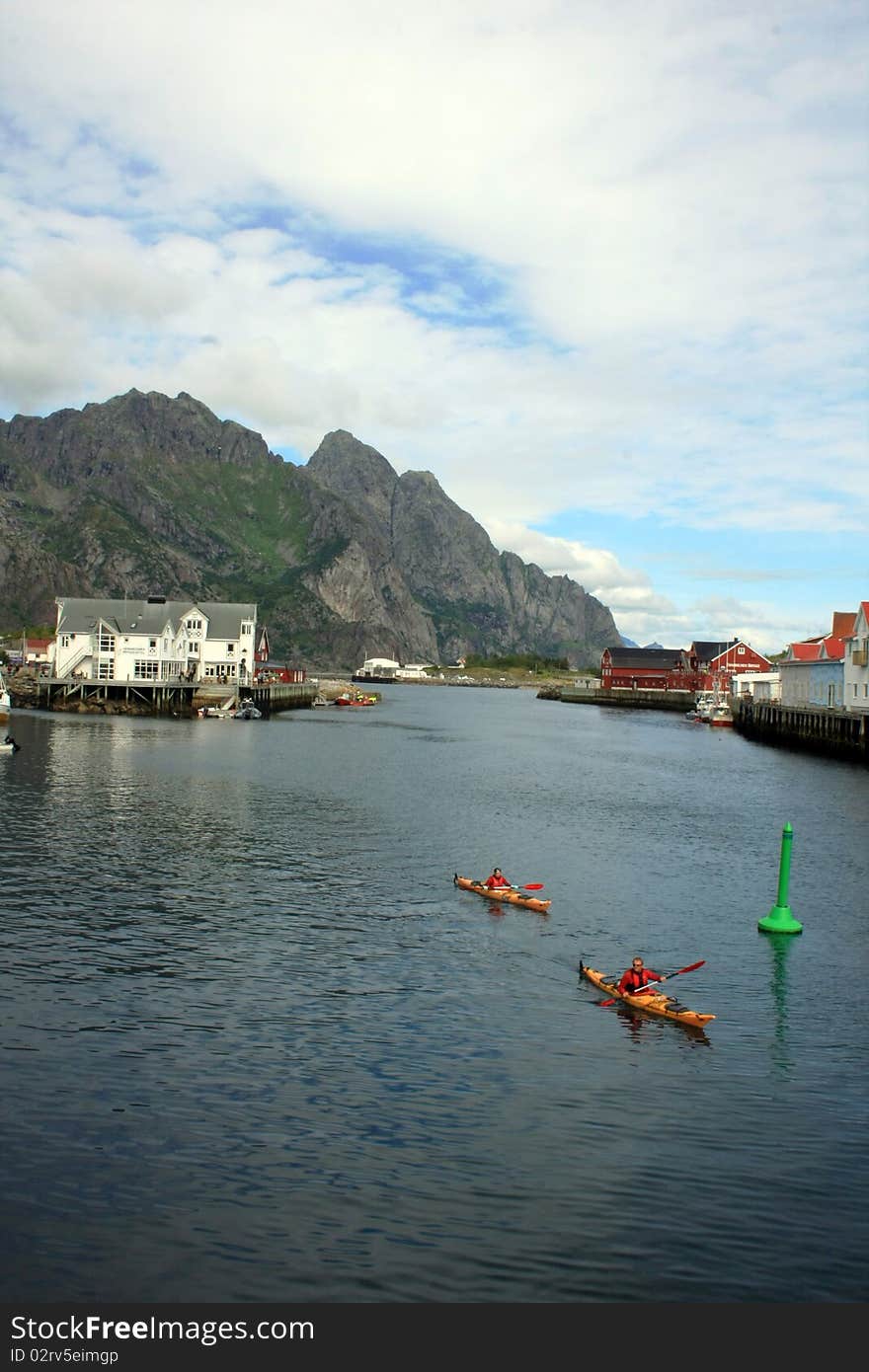 The view on the city in Lofoten islands Henningsvaer in Norway