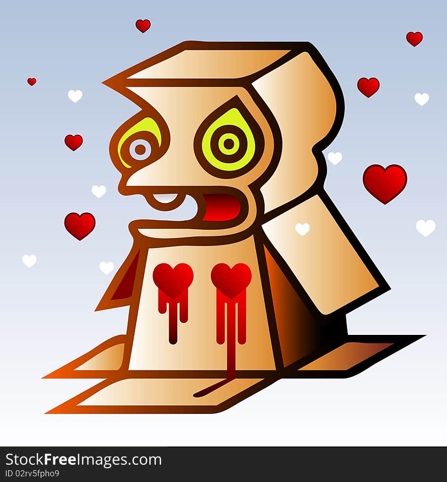 Valentine boxman hitted with an arrow of a cupid