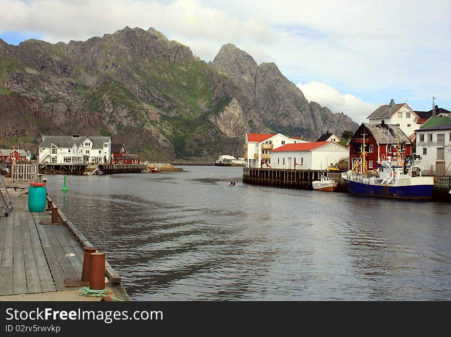 The view on the Henningsvaer city, Norway. The view on the Henningsvaer city, Norway