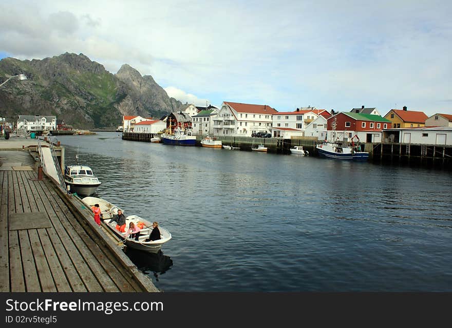 The view on the city - Henningsvaer on Lofoten islands, Norway. The view on the city - Henningsvaer on Lofoten islands, Norway