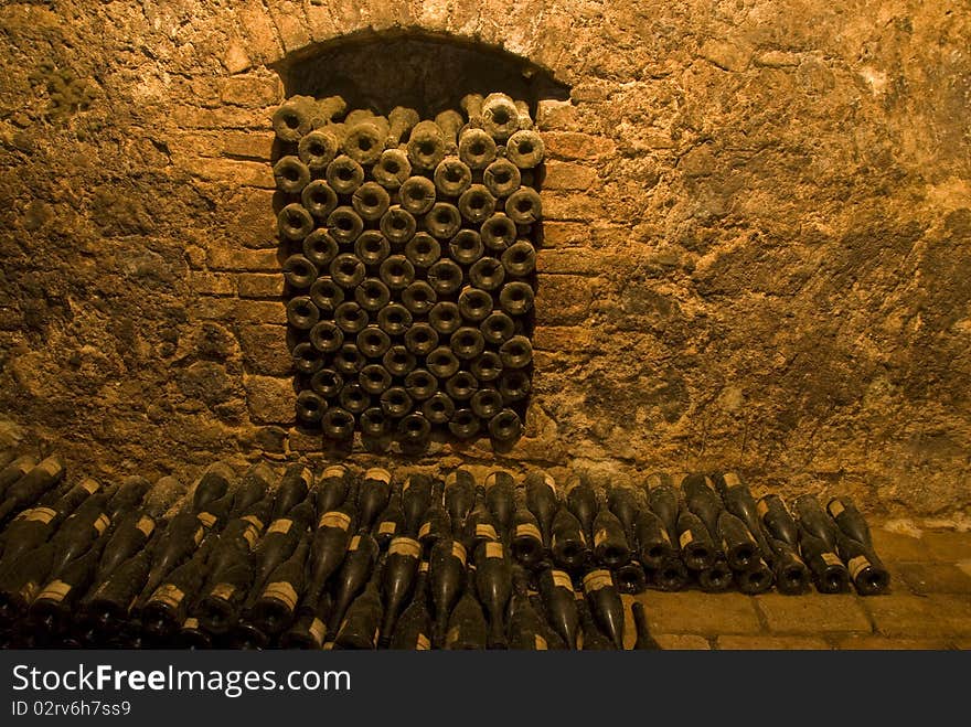 Vine cellar with old bottles