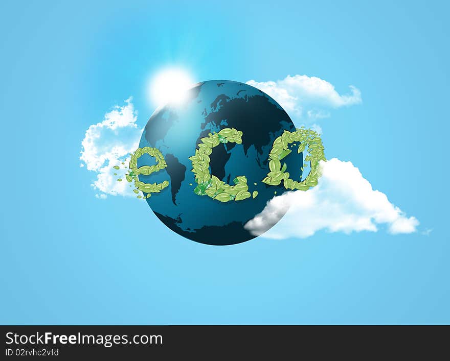 Eco funny concept with leaves and clouds. Eco funny concept with leaves and clouds