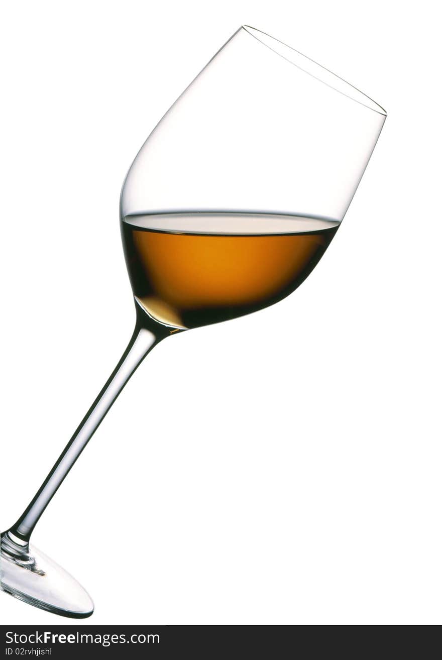 Glass of white wine with white background