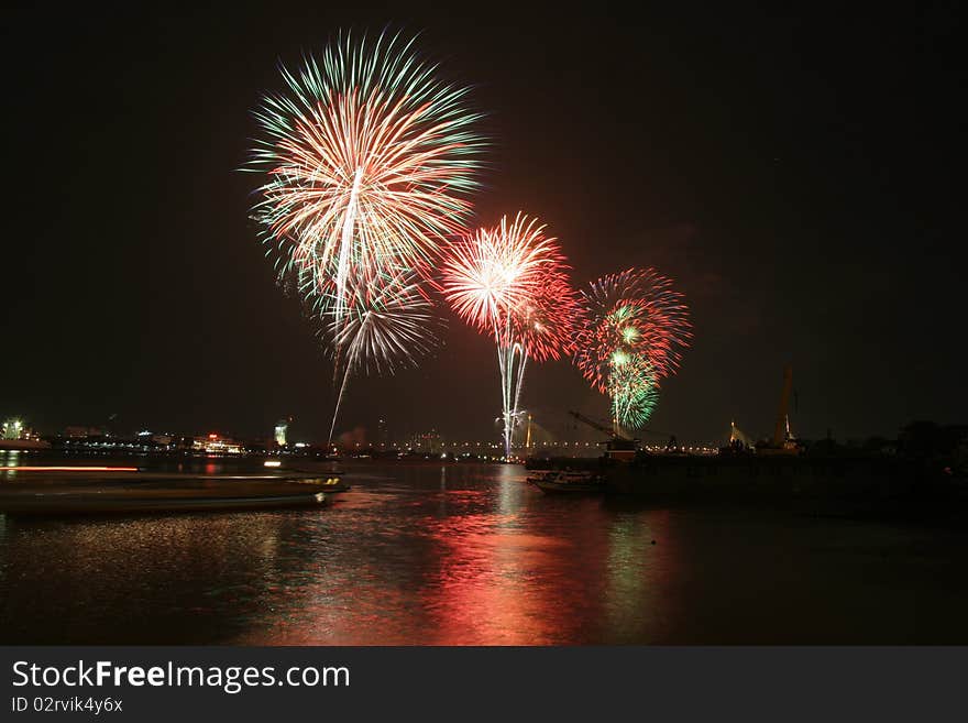 Firework on rama 9 bridge. Firework on rama 9 bridge