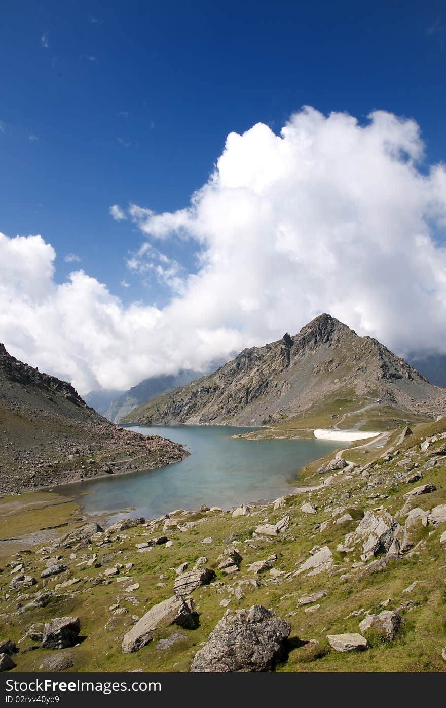 Caption of Gabiet Lake in Aosta Valley. Caption of Gabiet Lake in Aosta Valley