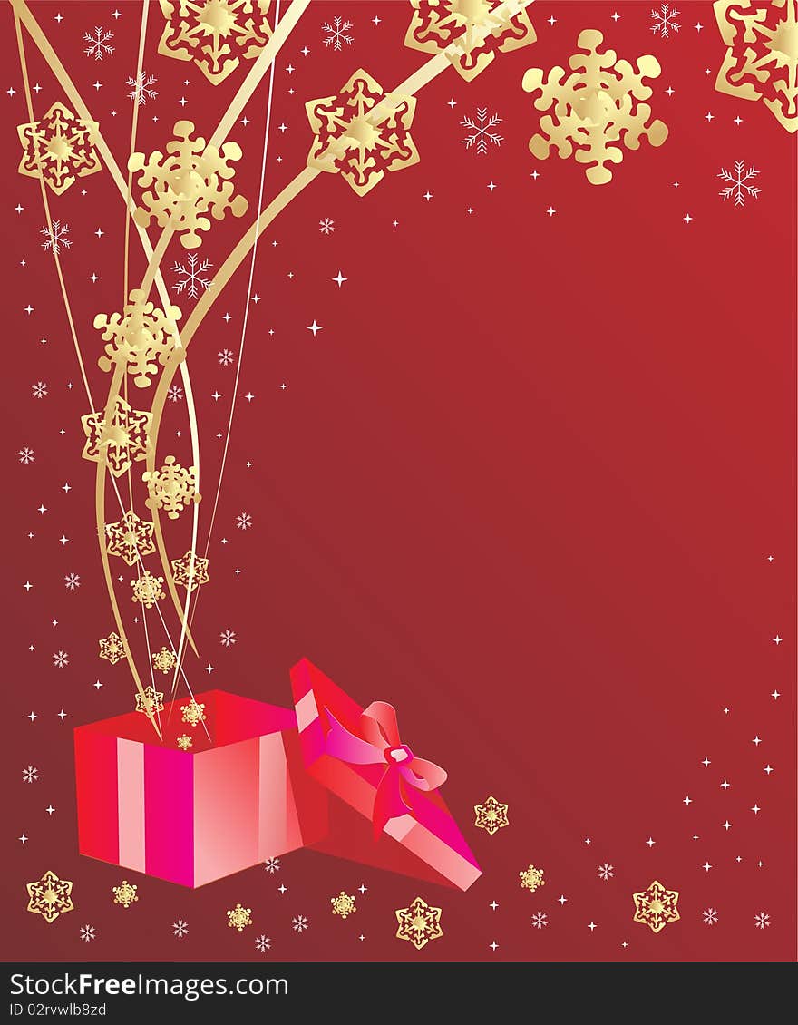 Red chritmas background with gift box and star. Red chritmas background with gift box and star