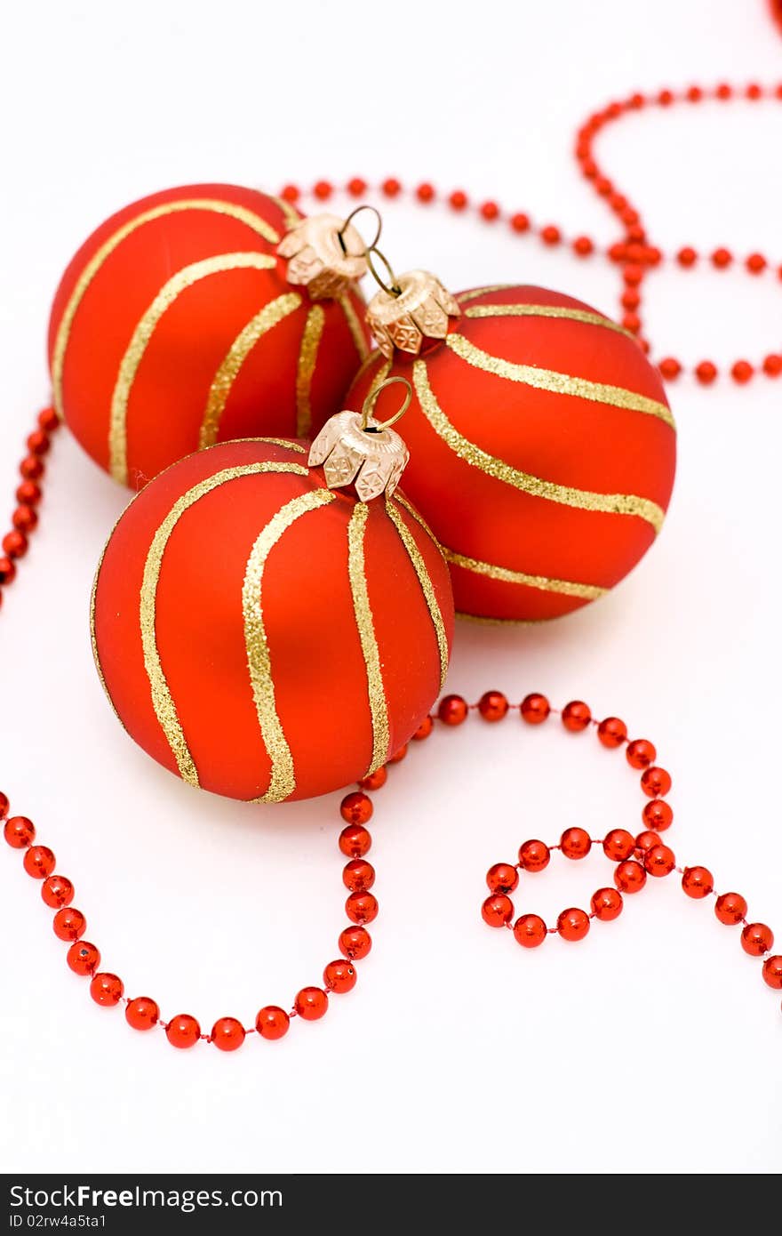 Christmas red balls ornament close up. Christmas red balls ornament close up