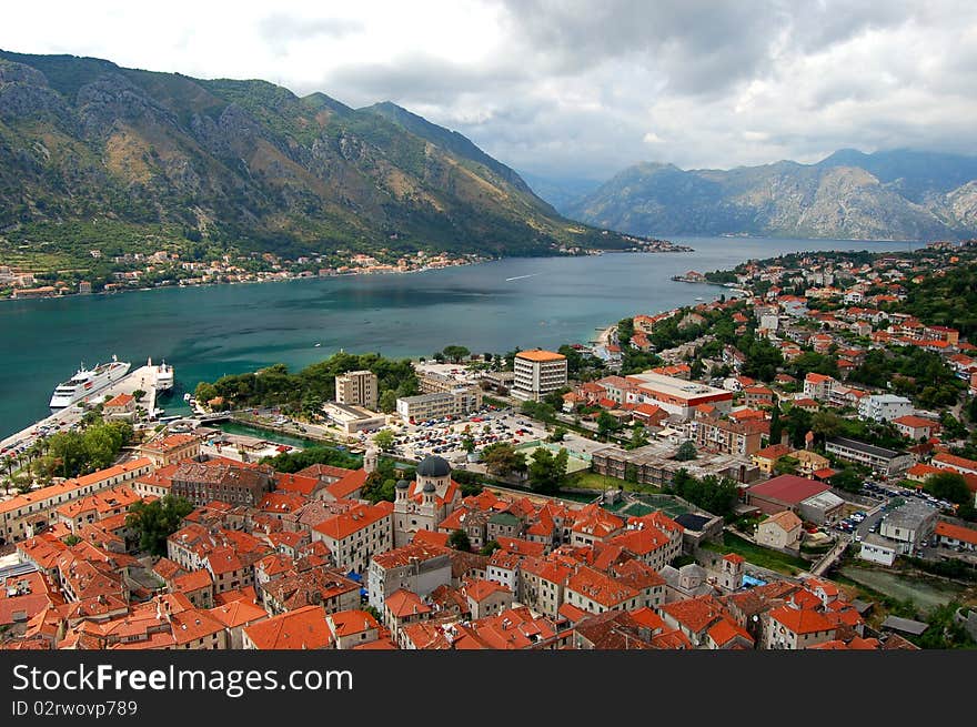 Panorama of Kotor and Boka Kotorska in Montenegro. Panorama of Kotor and Boka Kotorska in Montenegro