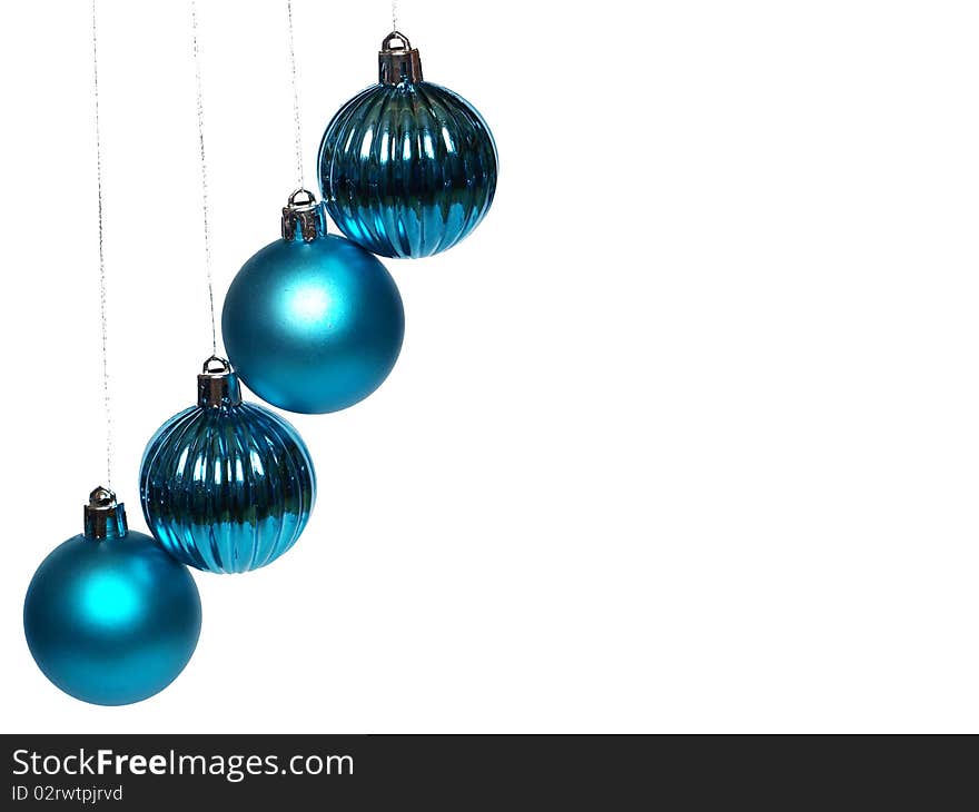 Blue Christmas balls on white background