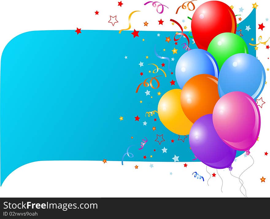 Blue Card With Colorful Balloons