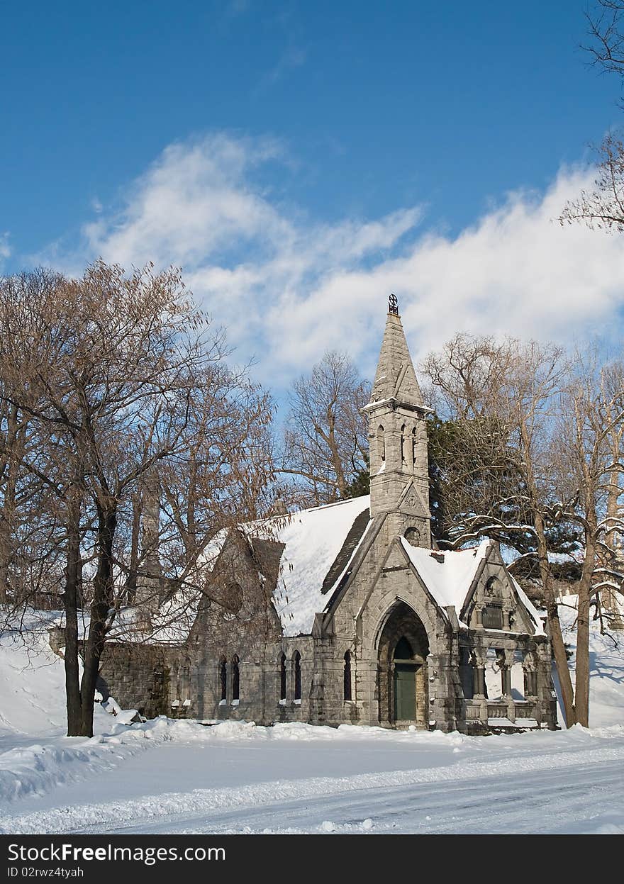 Church and winter day